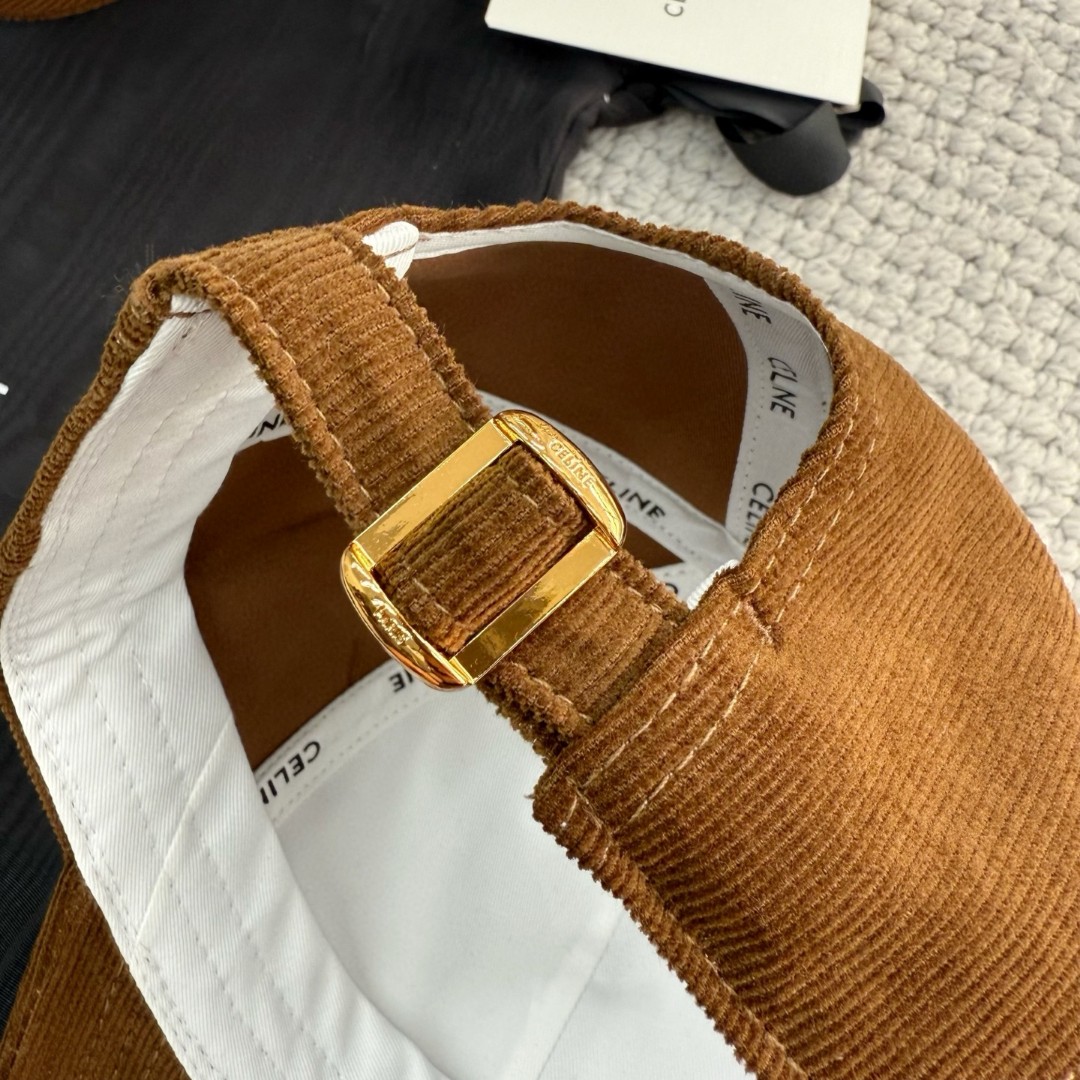 CELINE 赛琳 凯旋门绣花灯芯绒棒球帽 鸭舌帽 帽子 棕色 B0