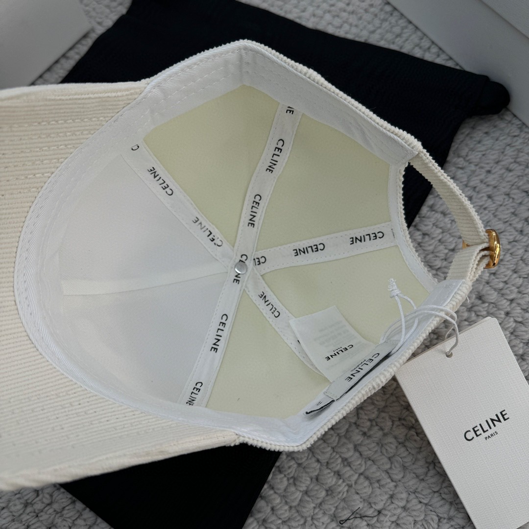 CELINE 赛琳 凯旋门绣花灯芯绒棒球帽 鸭舌帽 帽子 白色 B0