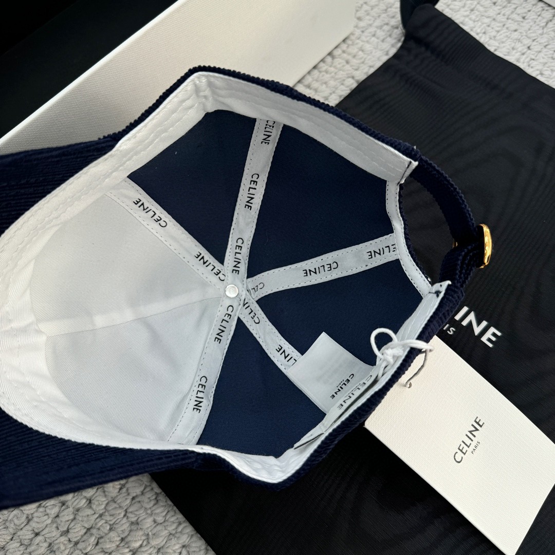 CELINE 赛琳 凯旋门绣花灯芯绒棒球帽 鸭舌帽 帽子 蓝色 B0