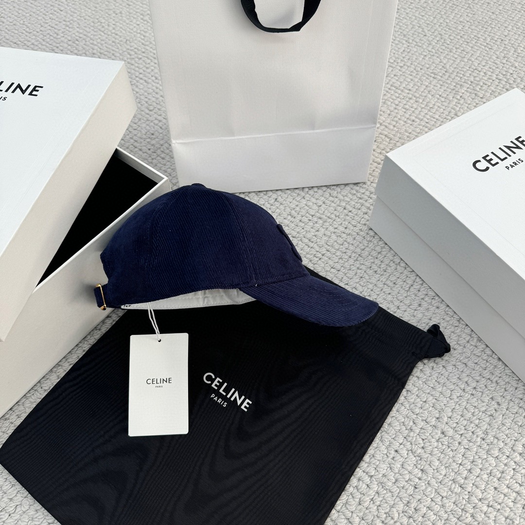 CELINE 赛琳 凯旋门绣花灯芯绒棒球帽 鸭舌帽 帽子 蓝色 B0