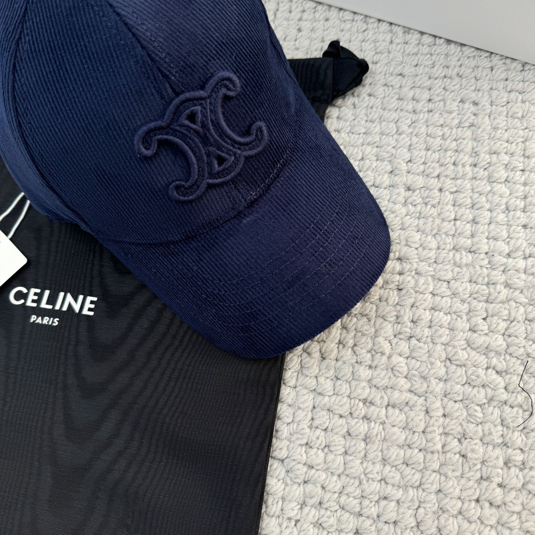 CELINE 赛琳 凯旋门绣花灯芯绒棒球帽 鸭舌帽 帽子 蓝色 B0
