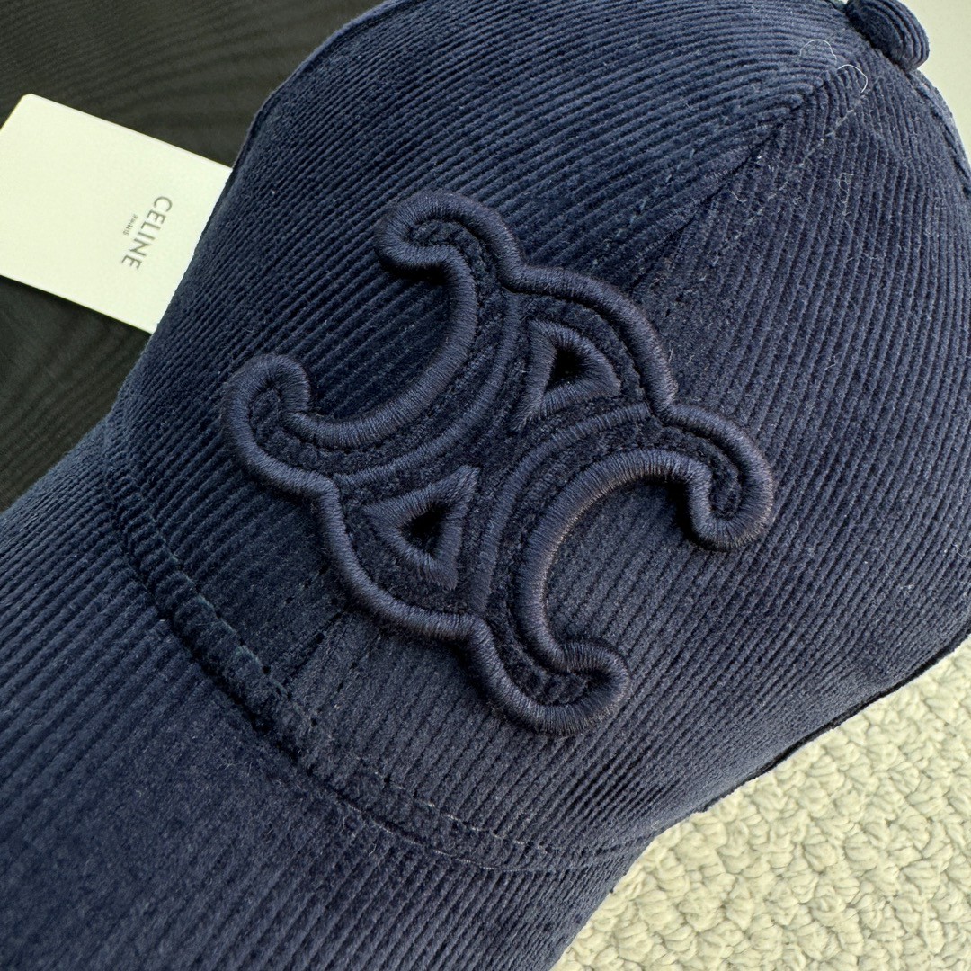 CELINE 赛琳 凯旋门绣花灯芯绒棒球帽 鸭舌帽 帽子 蓝色 B0