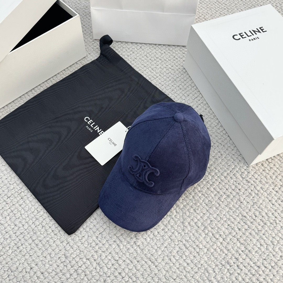 CELINE 赛琳 凯旋门绣花灯芯绒棒球帽 鸭舌帽 帽子 蓝色 B0