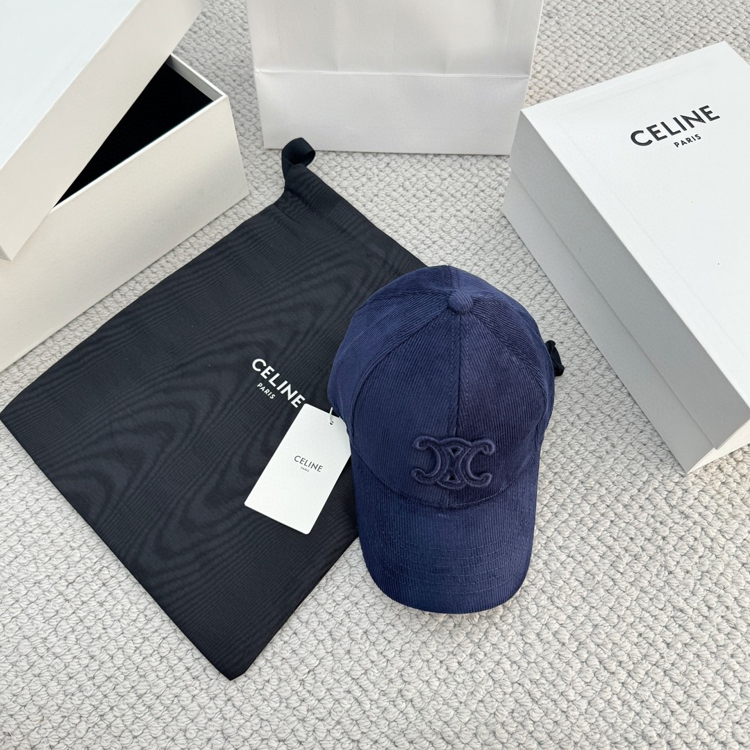 CELINE 赛琳 凯旋门绣花灯芯绒棒球帽 鸭舌帽 帽子 蓝色 B0