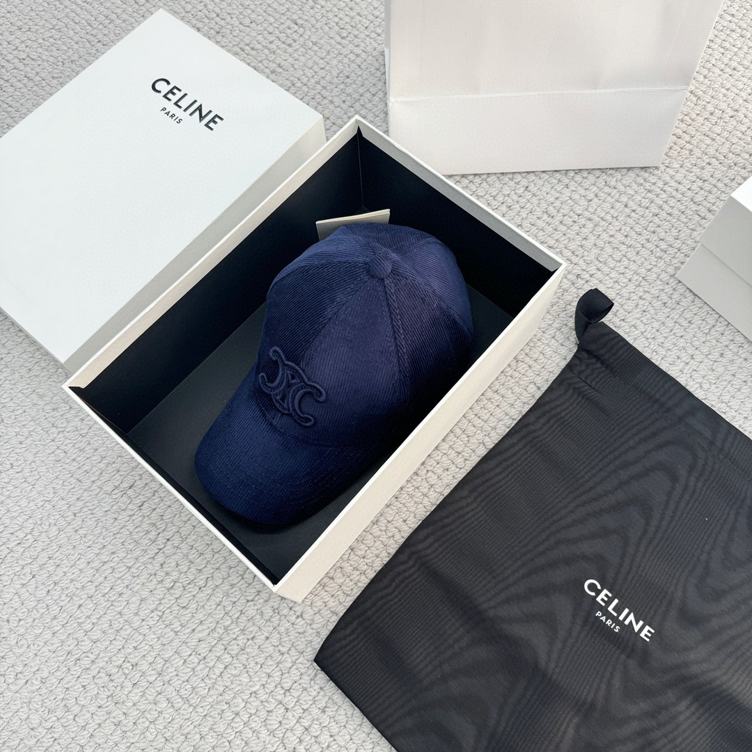 CELINE 赛琳 凯旋门绣花灯芯绒棒球帽 鸭舌帽 帽子 蓝色 B0