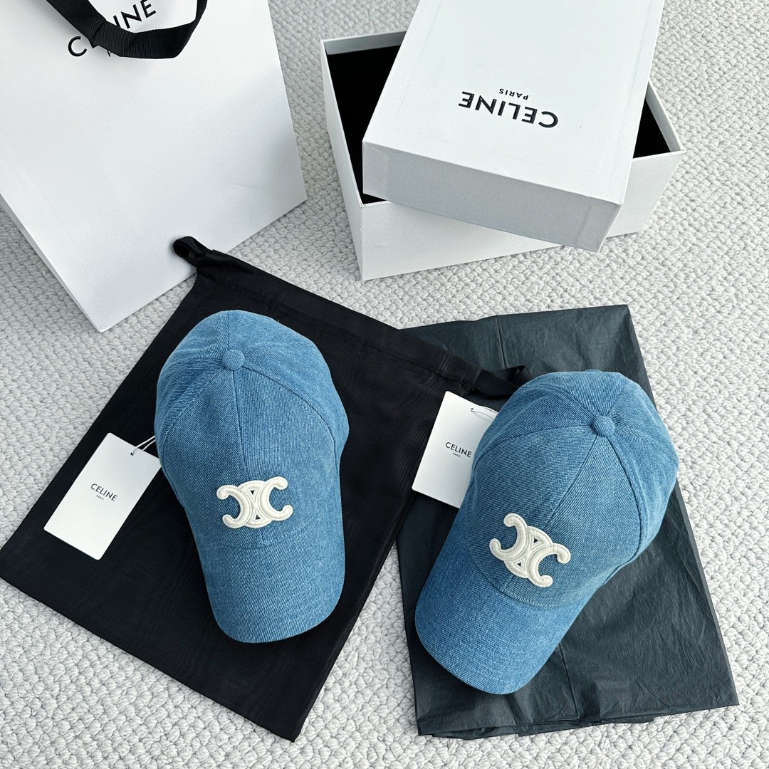 CELINE 赛琳 凯旋门牛仔绣花棒球帽 鸭舌帽 帽子 牛仔蓝 B0