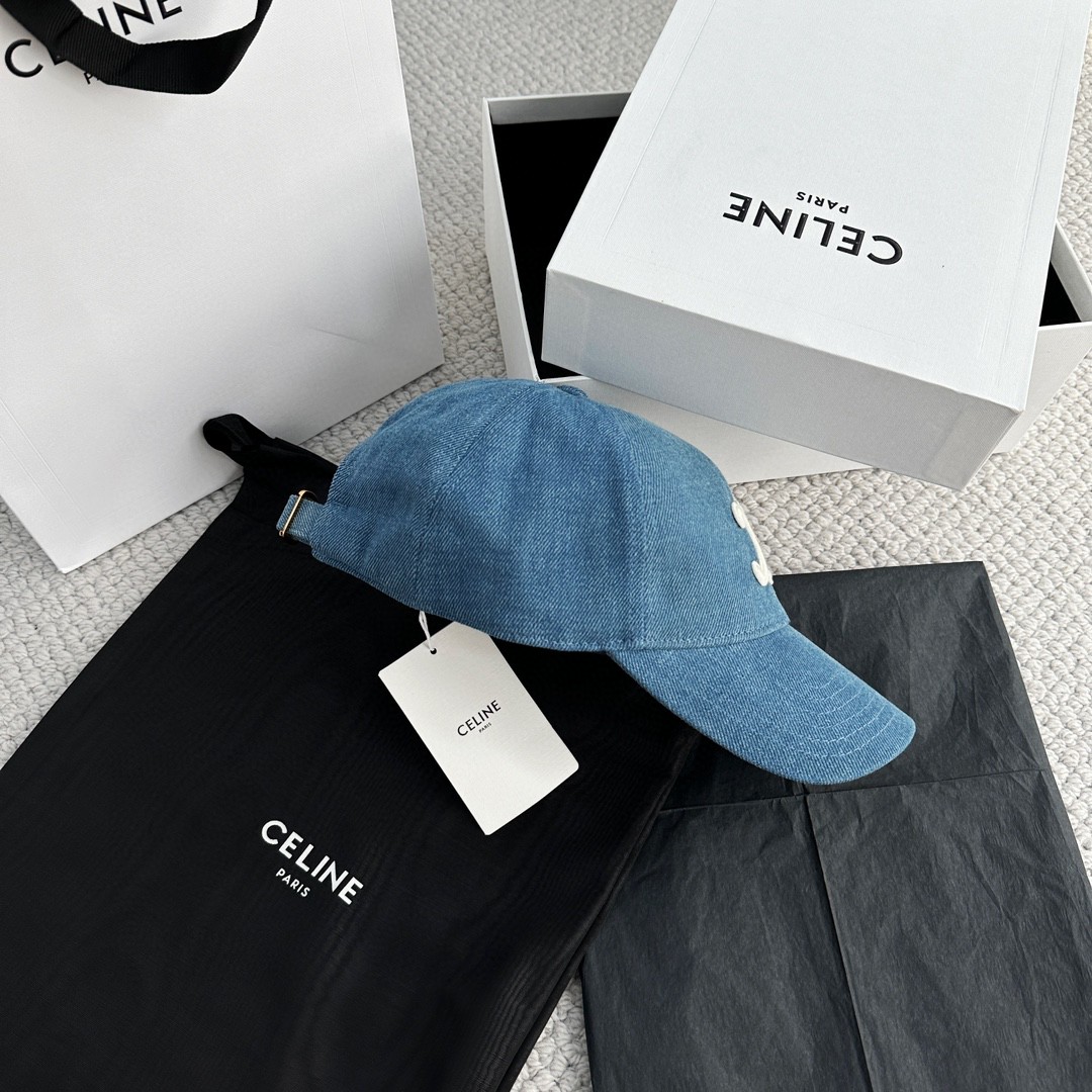 CELINE 赛琳 凯旋门牛仔绣花棒球帽 鸭舌帽 帽子 牛仔蓝 B0
