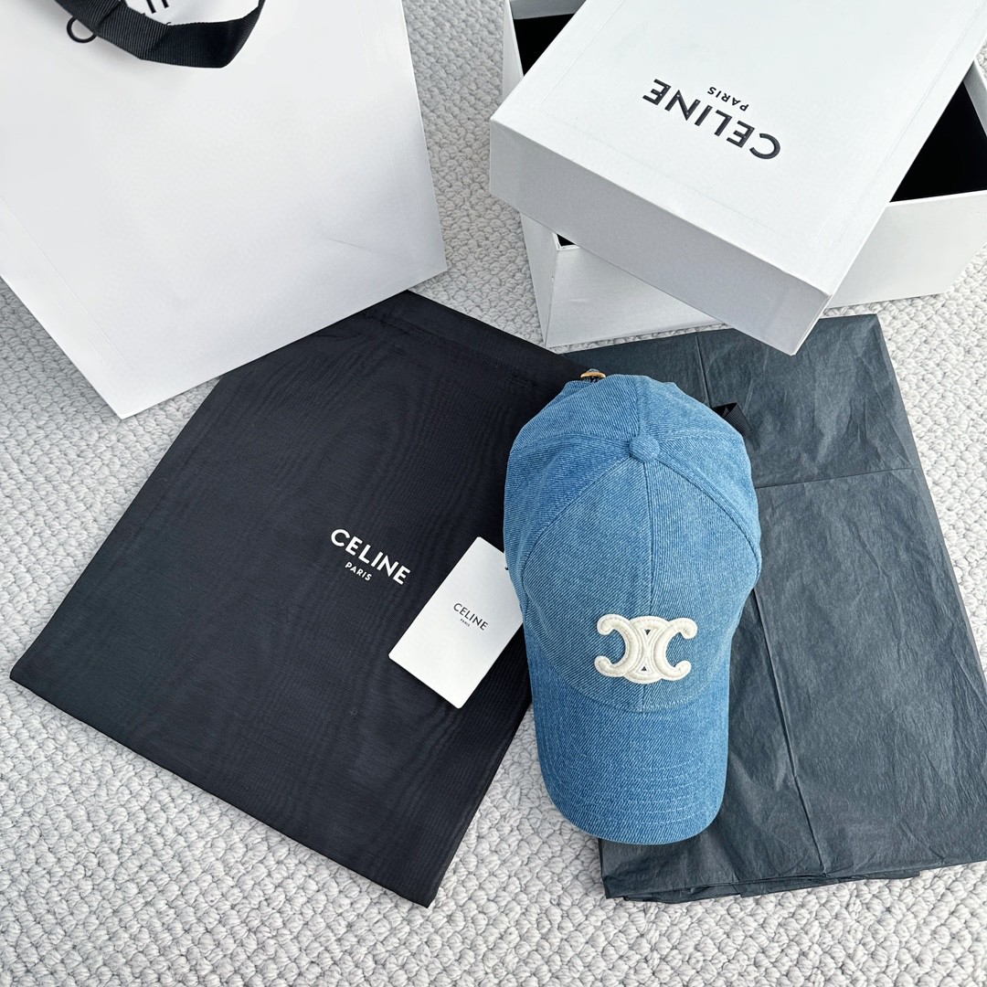 CELINE 赛琳 凯旋门牛仔绣花棒球帽 鸭舌帽 帽子 牛仔蓝 B0
