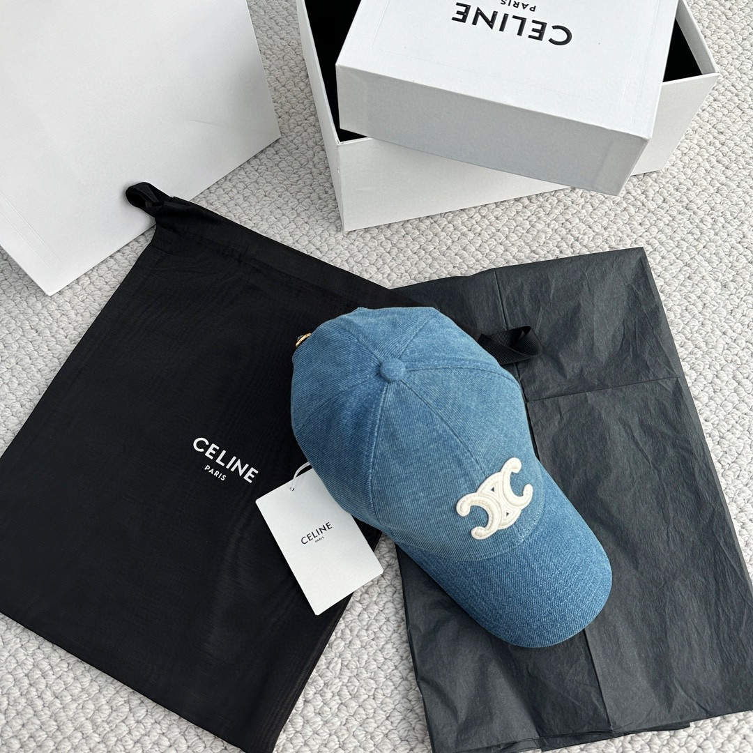 CELINE 赛琳 凯旋门牛仔绣花棒球帽 鸭舌帽 帽子 牛仔蓝 B0