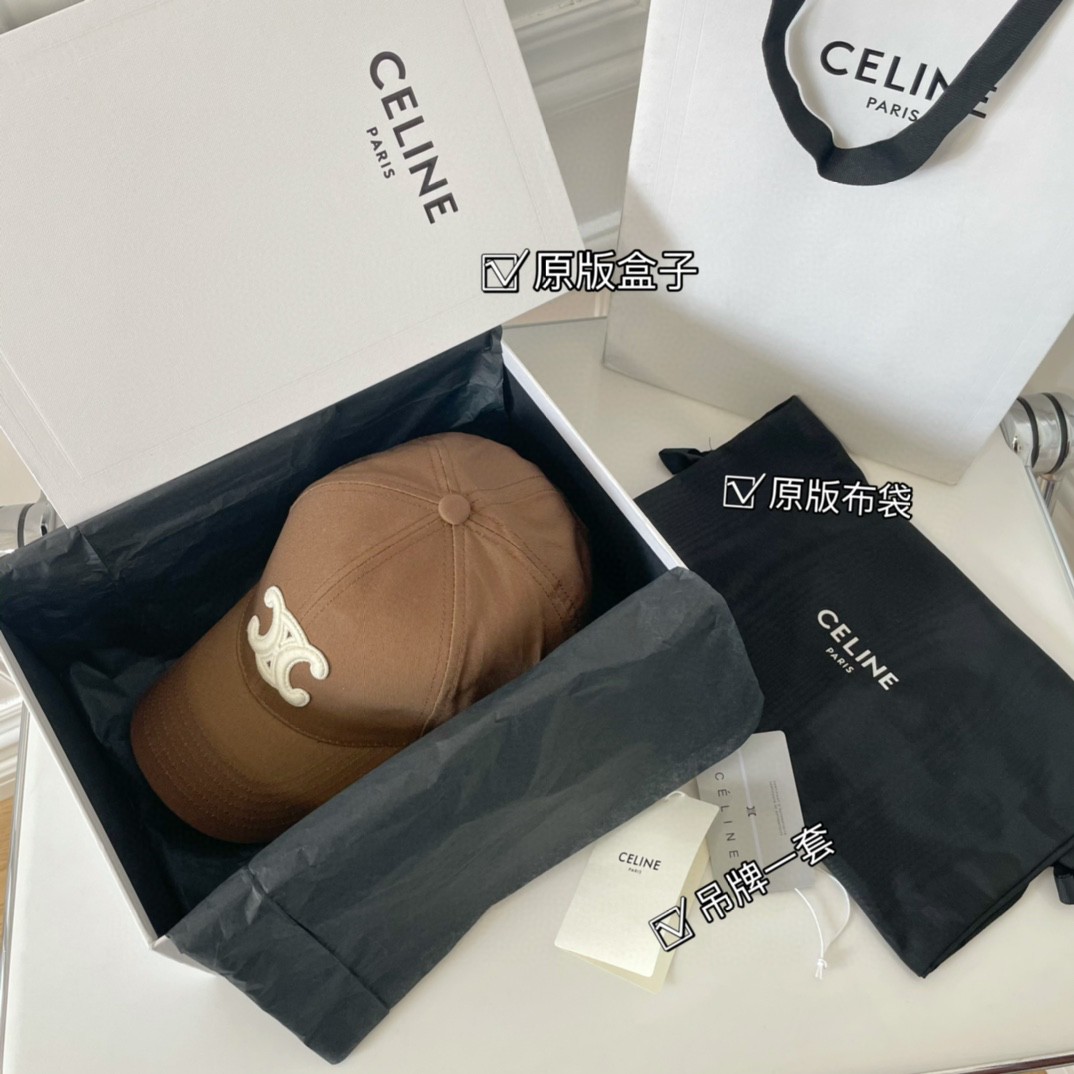 CELINE 赛琳 凯旋门绣花棒球帽 鸭舌帽 帽子 棕色 B0