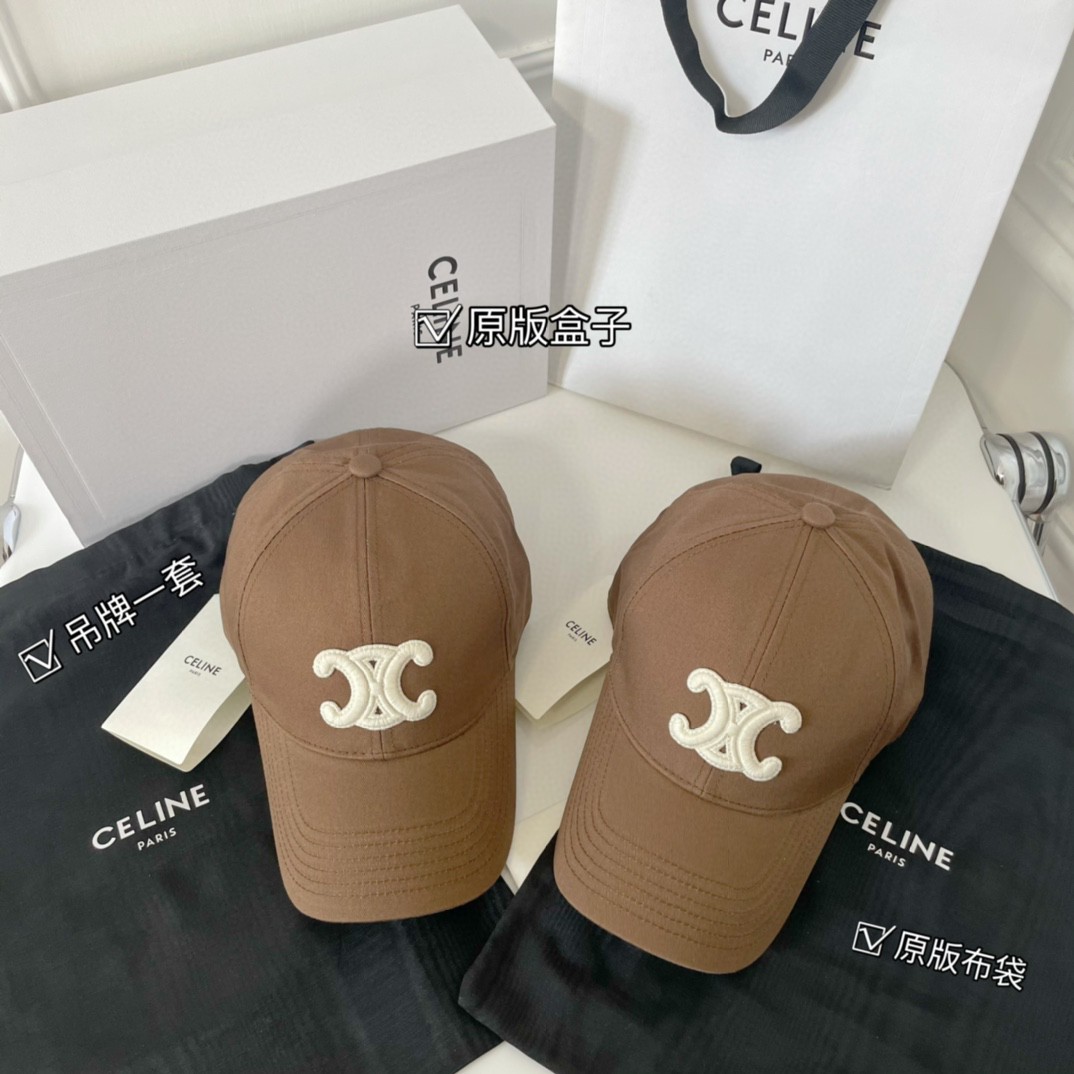 CELINE 赛琳 凯旋门绣花棒球帽 鸭舌帽 帽子 棕色 B0