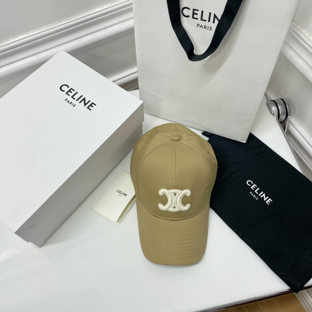 CELINE 赛琳 凯旋门绣花棒球帽 鸭舌帽 帽子 卡其色 B0