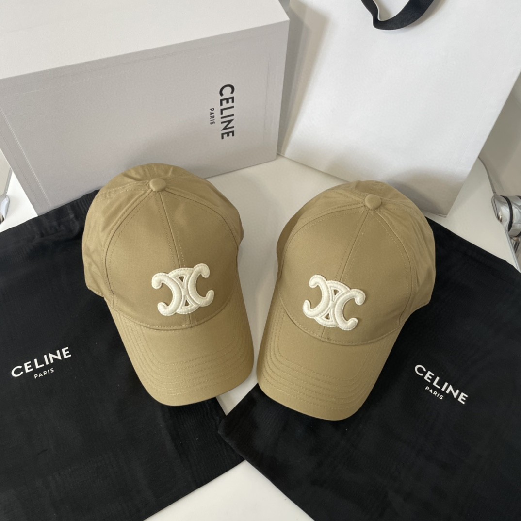 CELINE 赛琳 凯旋门绣花棒球帽 鸭舌帽 帽子 卡其色 B0
