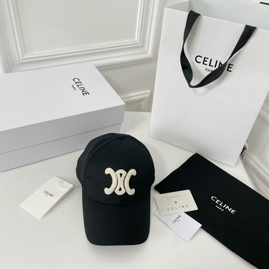 CELINE 赛琳 凯旋门绣花棒球帽 鸭舌帽 帽子 黑色 B0