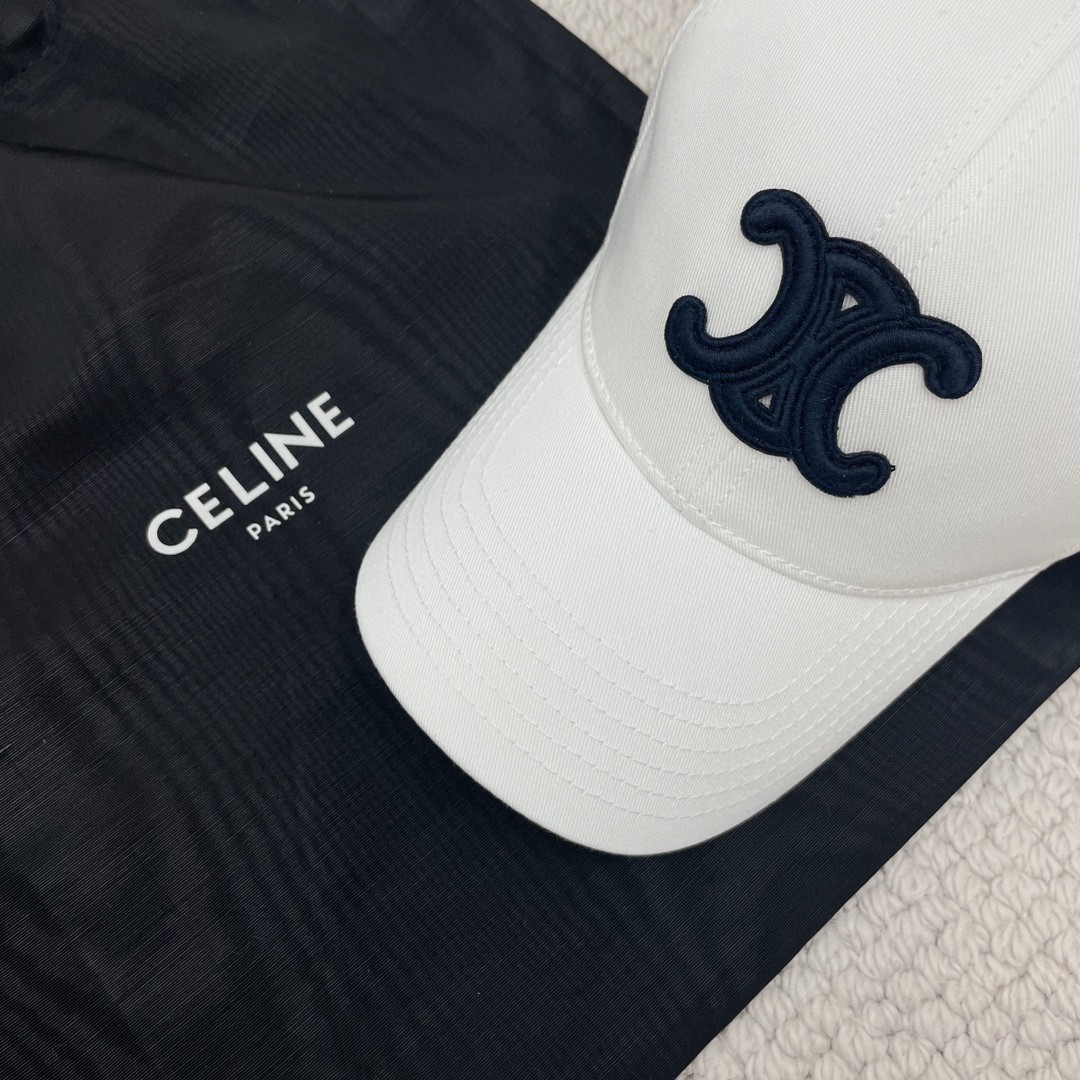 CELINE 赛琳 凯旋门绣花棒球帽 鸭舌帽 帽子 白色 B0