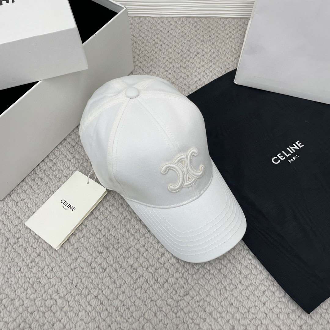 CELINE 赛琳 白色绣花棒球帽 鸭舌帽 帽子 白色 B0