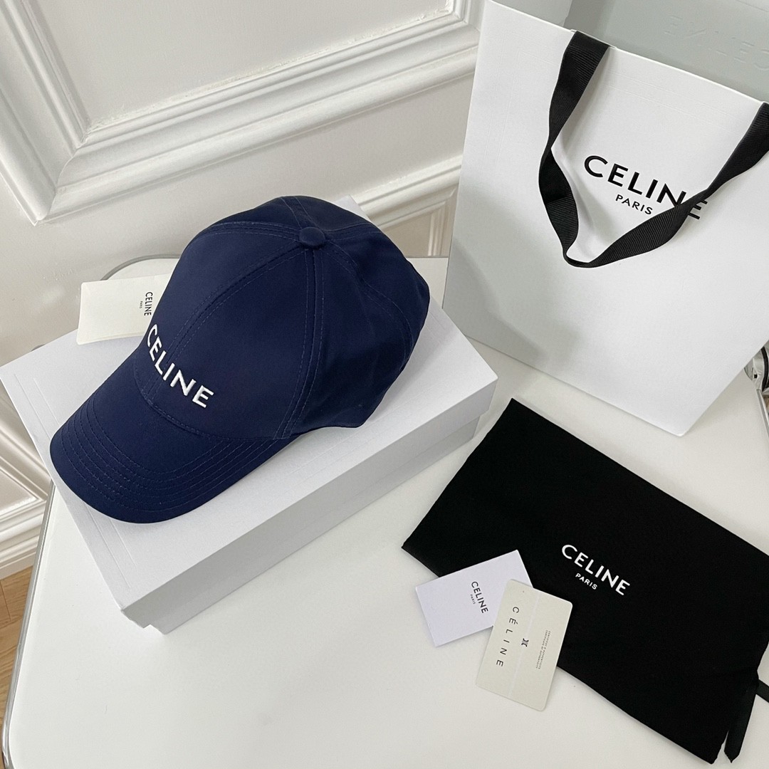 CELINE 赛琳 经典logo字母刺绣棒球帽 鸭舌帽 帽子 蓝色 B0