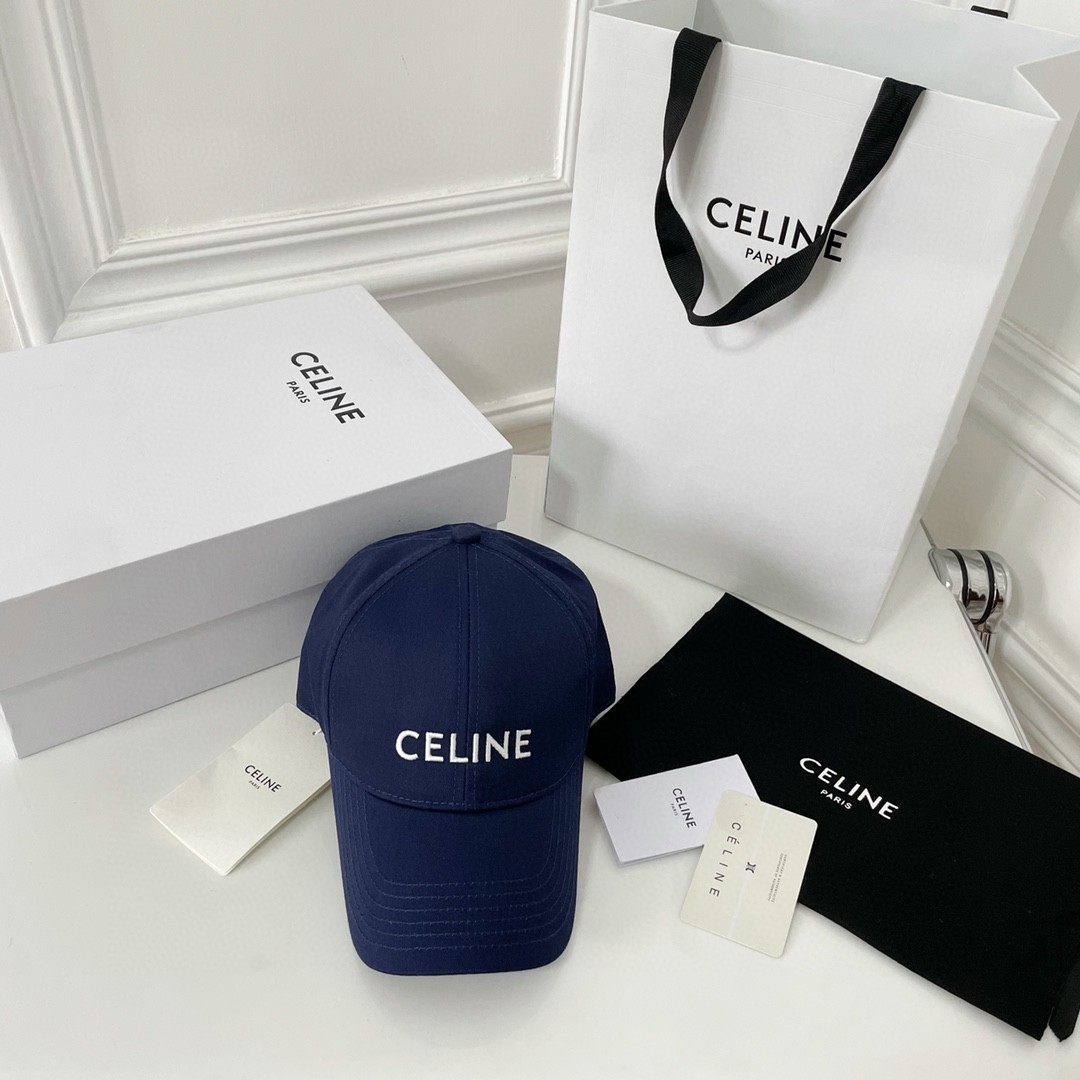 CELINE 赛琳 经典logo字母刺绣棒球帽 鸭舌帽 帽子 蓝色 B0