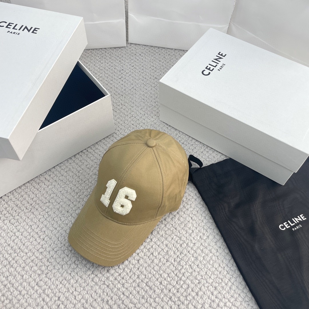 CELINE 赛琳 16字母绣花棒球帽 鸭舌帽 帽子 卡其色 B0