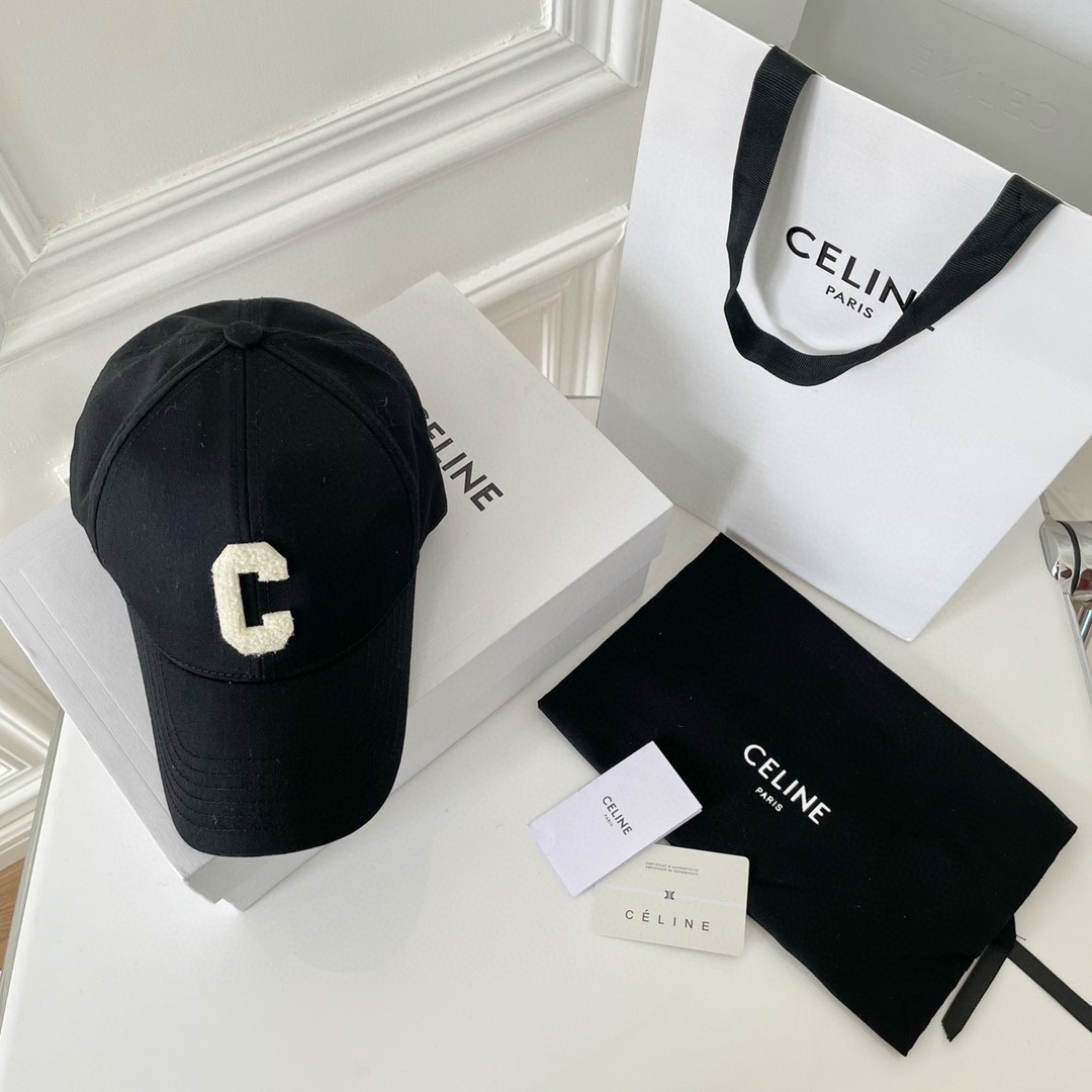 CELINE 赛琳 C字母绣花棒球帽 鸭舌帽 帽子 黑色 B0