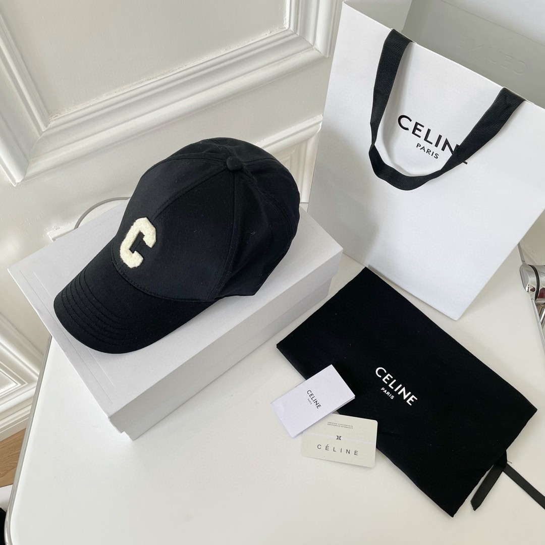 CELINE 赛琳 C字母绣花棒球帽 鸭舌帽 帽子 黑色 B0