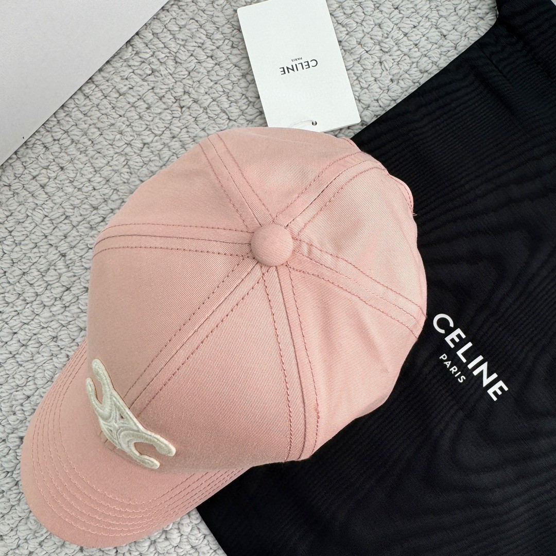 CELINE 赛琳 凯旋门绣花棒球帽 鸭舌帽 帽子 淡粉色 B0