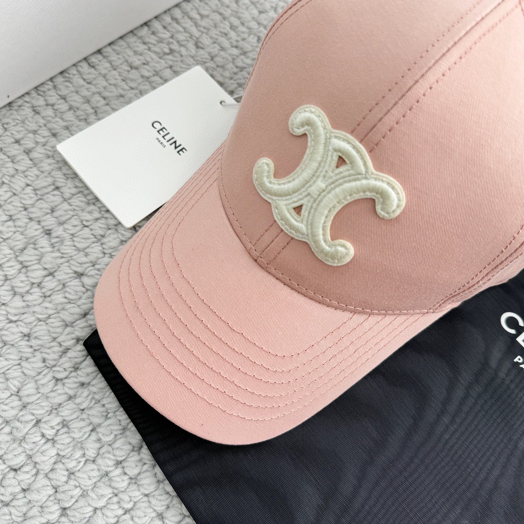 CELINE 赛琳 凯旋门绣花棒球帽 鸭舌帽 帽子 淡粉色 B0