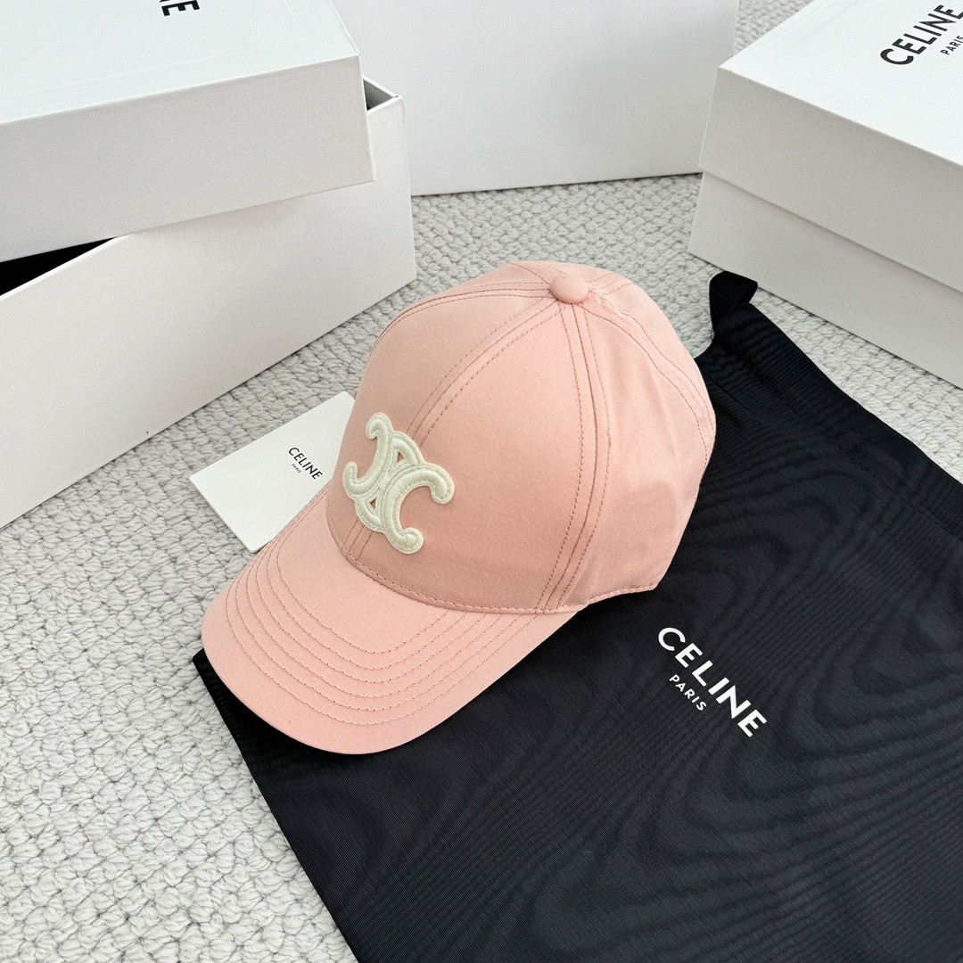 CELINE 赛琳 凯旋门绣花棒球帽 鸭舌帽 帽子 淡粉色 B0