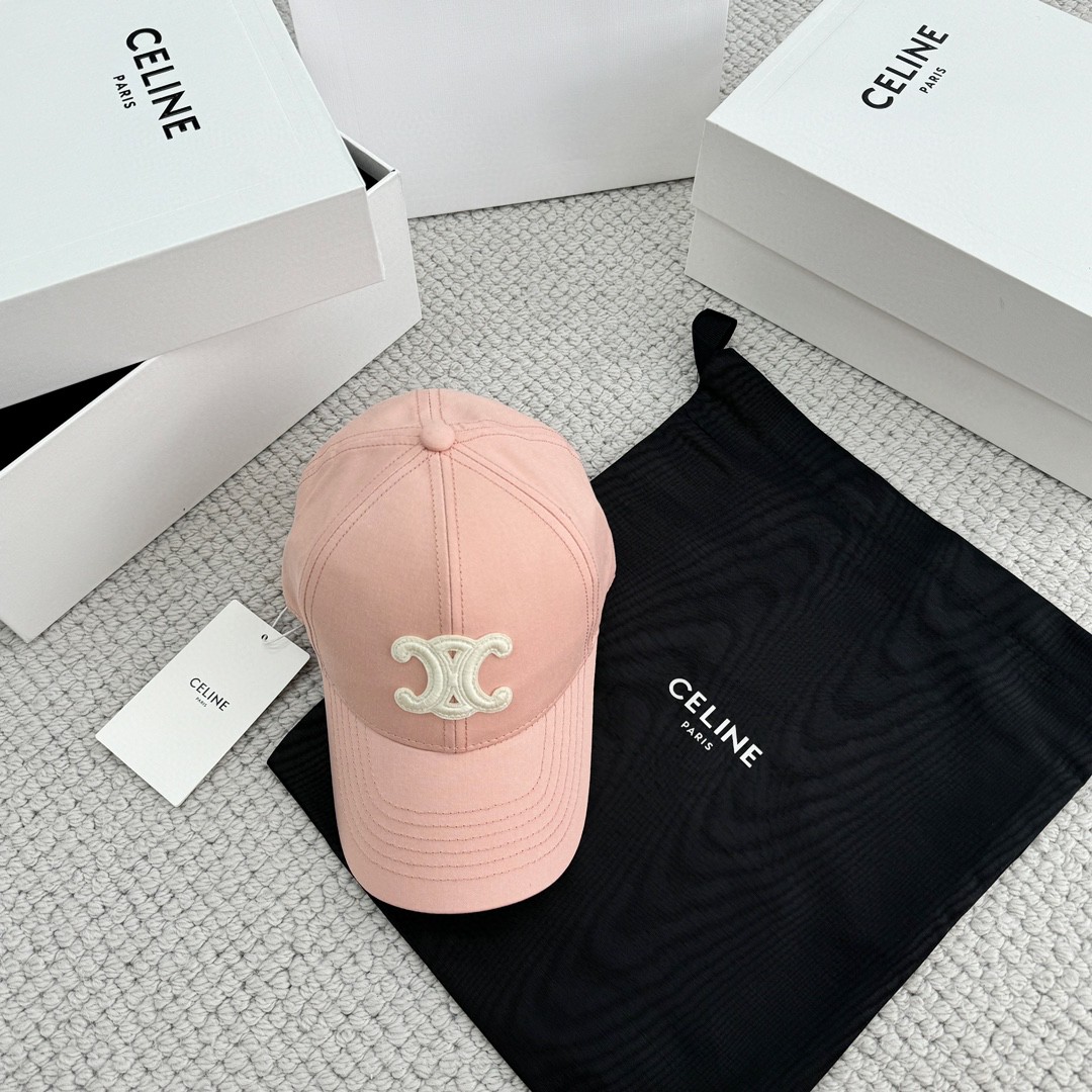 CELINE 赛琳 凯旋门绣花棒球帽 鸭舌帽 帽子 淡粉色 B0