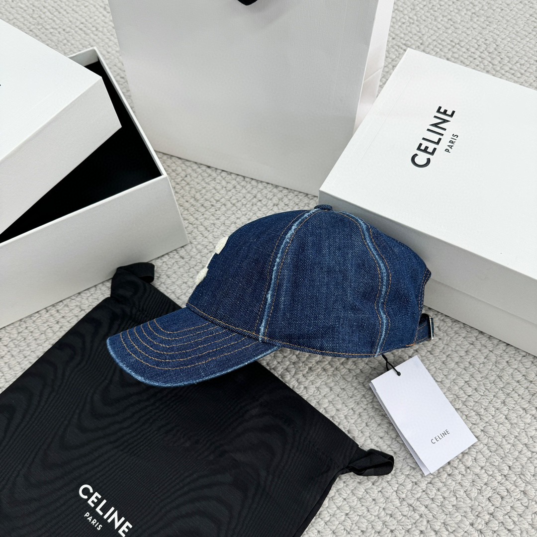 CELINE 赛琳 C字母水洗牛仔绣花棒球帽 鸭舌帽 帽子 蓝色 B0