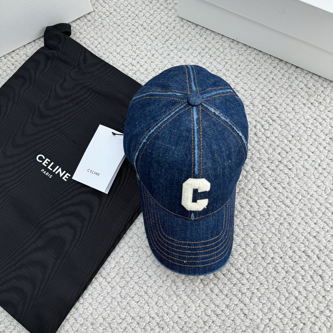 CELINE 赛琳 C字母水洗牛仔绣花棒球帽 鸭舌帽 帽子 蓝色 B0