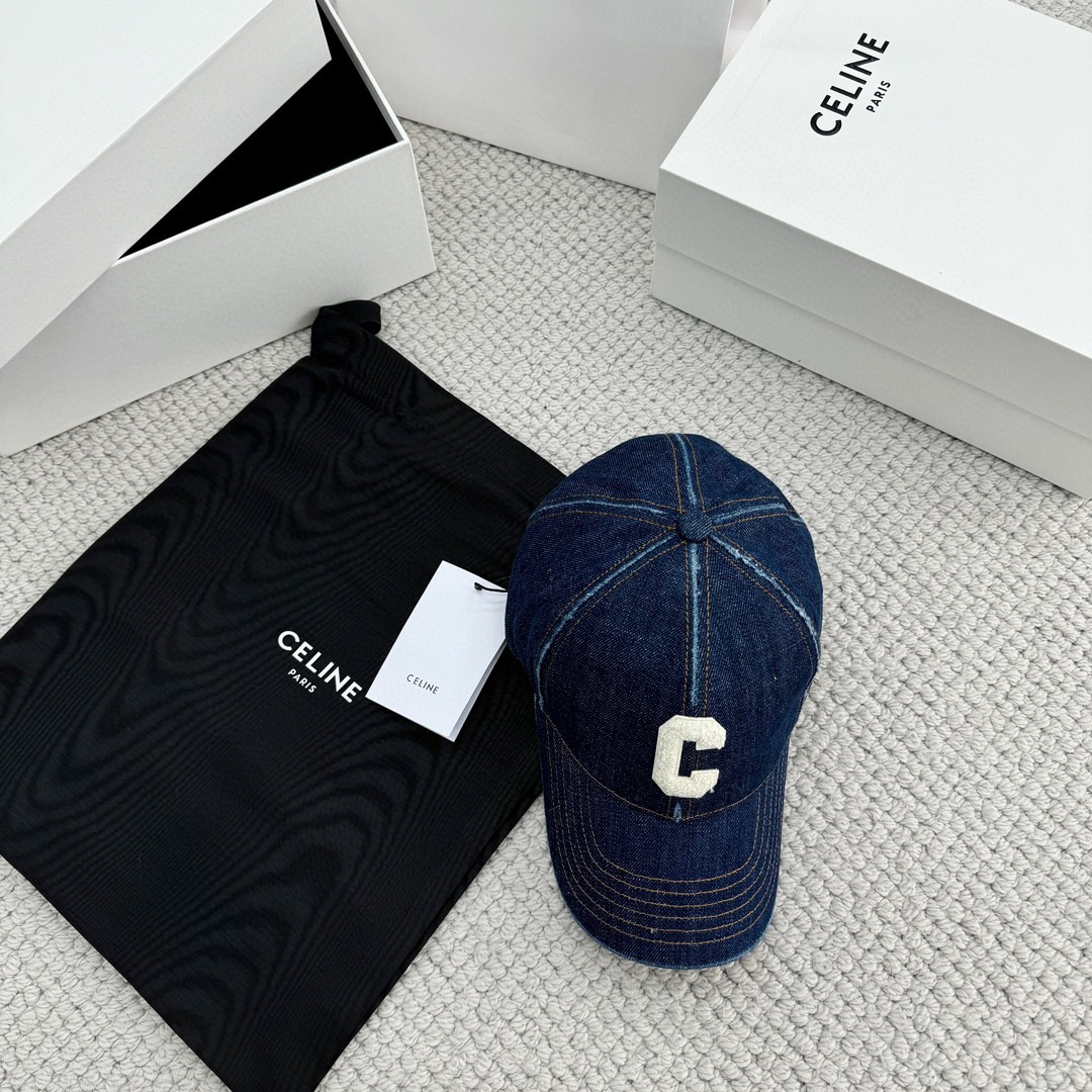 CELINE 赛琳 C字母水洗牛仔绣花棒球帽 鸭舌帽 帽子 蓝色 B0