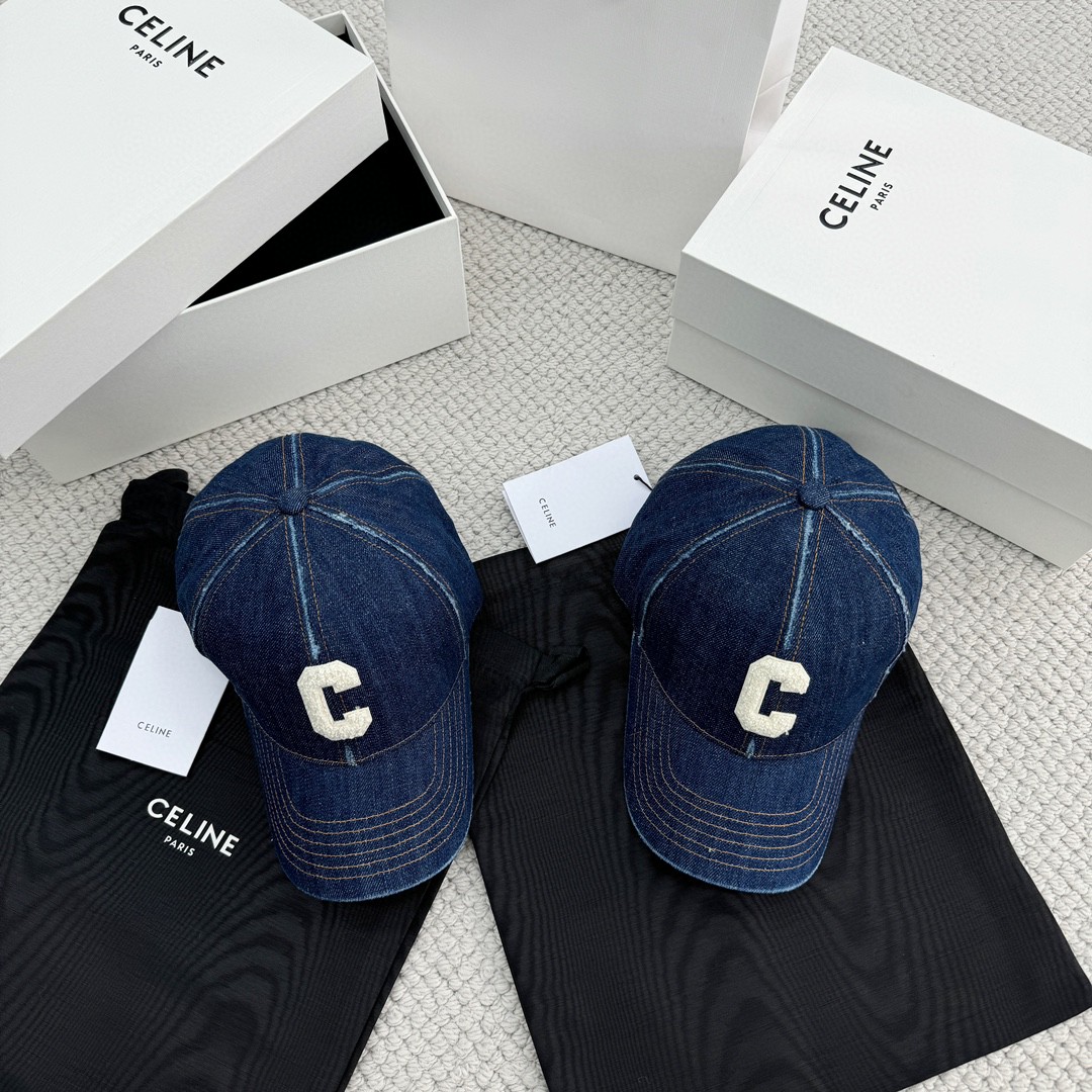 CELINE 赛琳 C字母水洗牛仔绣花棒球帽 鸭舌帽 帽子 蓝色 B0