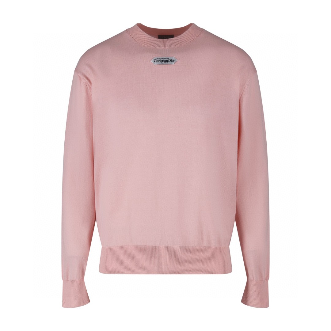 DIOR 迪奥 领口标识羊毛打底衫 毛衣 长袖 粉色 黑色 A5 