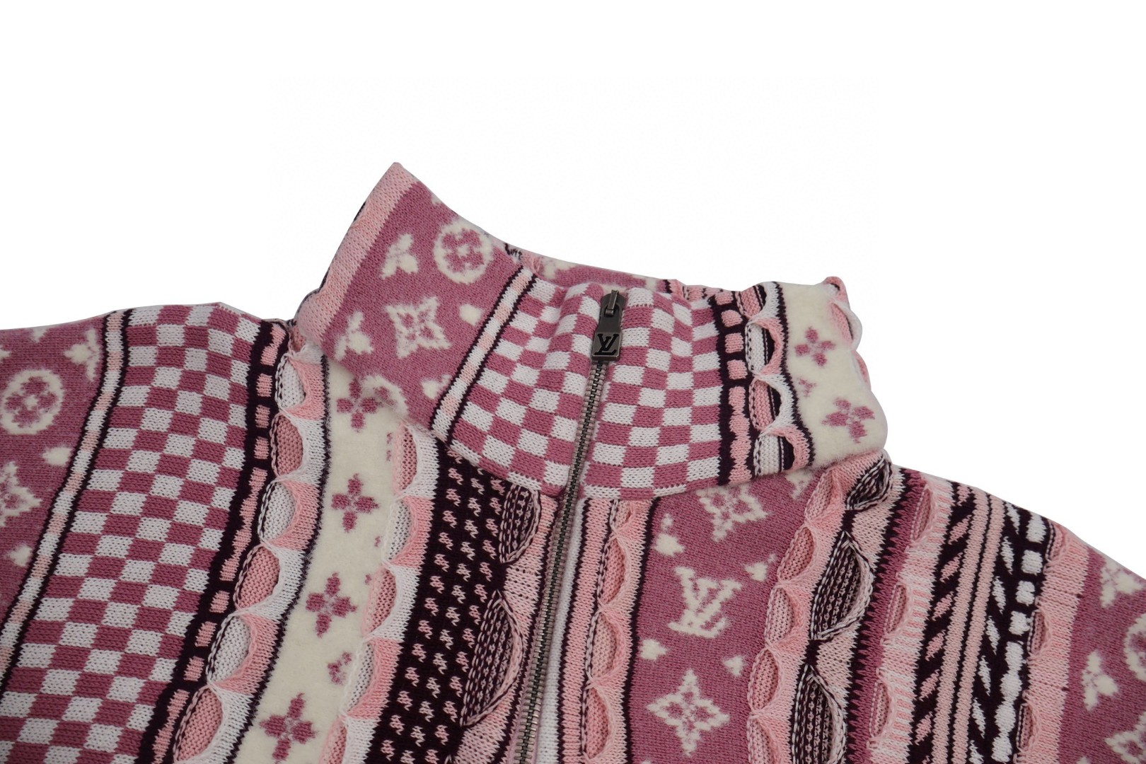 LOUIS VUITTON 路易威登 Nigo联名款 高领半拉链民族风毛衣 外套 夹克 棕色 粉色 C5 1AIM80