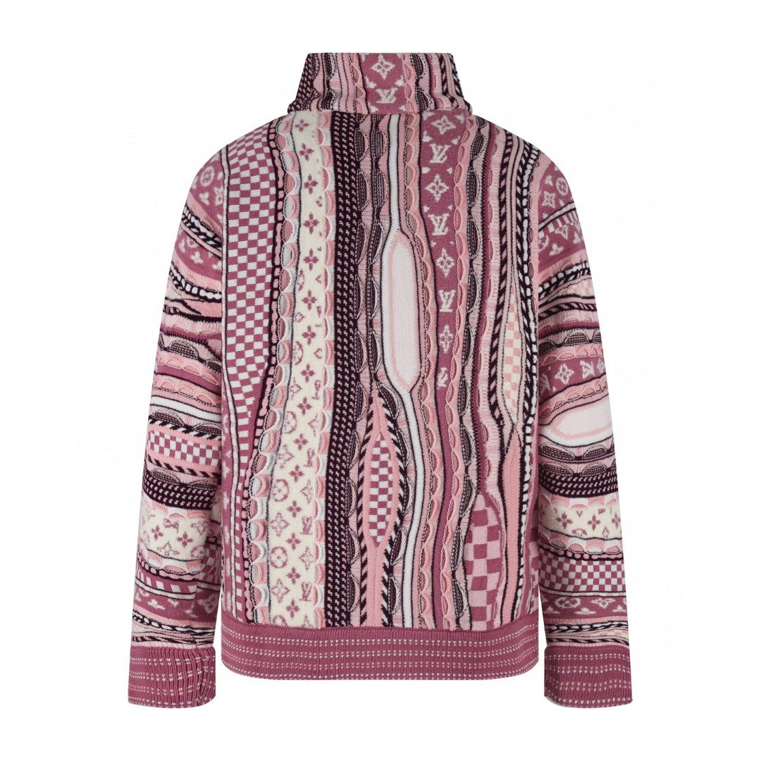 LOUIS VUITTON 路易威登 Nigo联名款 高领半拉链民族风毛衣 外套 夹克 棕色 粉色 C5 1AIM80