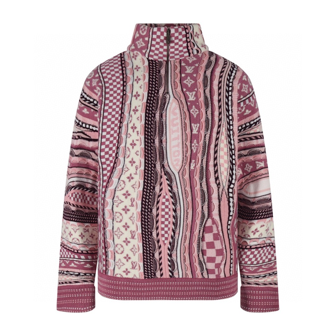 LOUIS VUITTON 路易威登 Nigo联名款 高领半拉链民族风毛衣 外套 夹克 棕色 粉色 C5 1AIM80