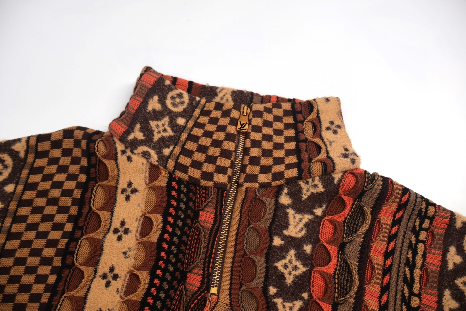 LOUIS VUITTON 路易威登 Nigo联名款 高领半拉链民族风毛衣 外套 夹克 棕色 粉色 C5 1AIM80