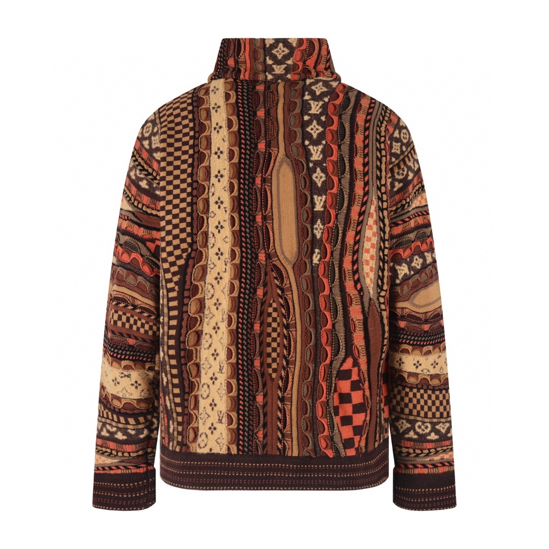 LOUIS VUITTON 路易威登 Nigo联名款 高领半拉链民族风毛衣 外套 夹克 棕色 粉色 C5 1AIM80