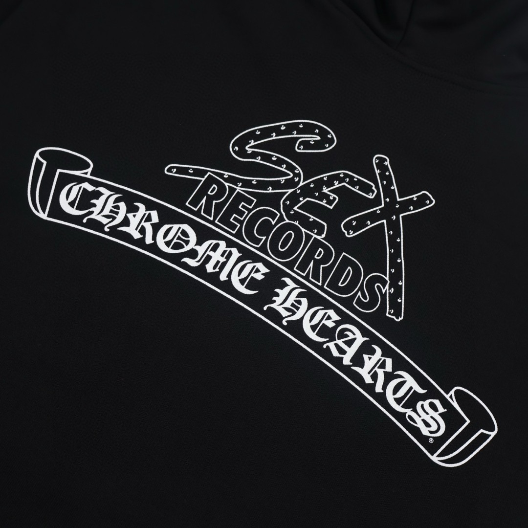 Chrome Hearts 克罗心 Sex联名款 火焰袖拉链连帽卫衣 外套 长袖 黑色 B0