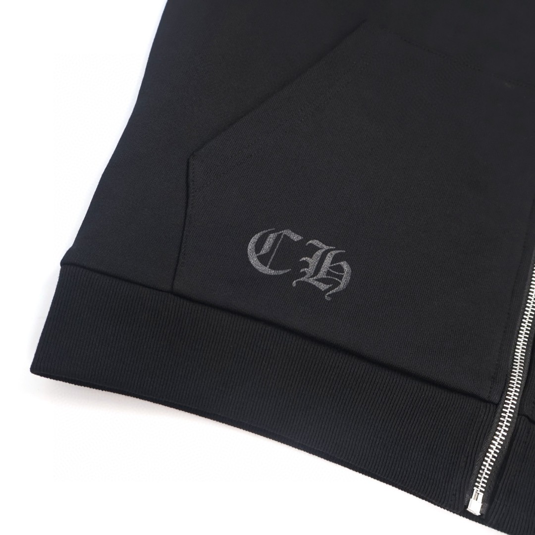 Chrome Hearts 克罗心 Sex联名款 火焰袖拉链连帽卫衣 外套 长袖 黑色 B0