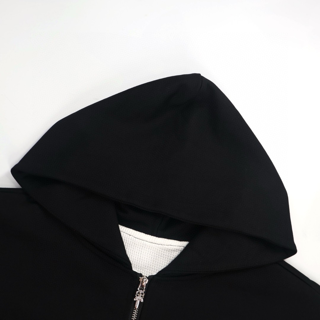 Chrome Hearts 克罗心 Sex联名款 火焰袖拉链连帽卫衣 外套 长袖 黑色 B0