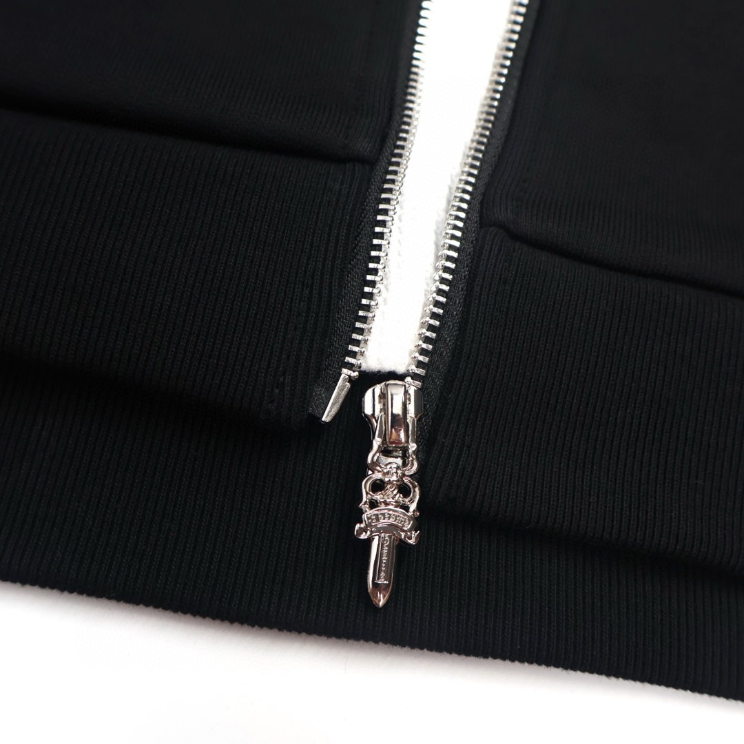 Chrome Hearts 克罗心 Sex联名款 火焰袖拉链连帽卫衣 外套 长袖 黑色 B0