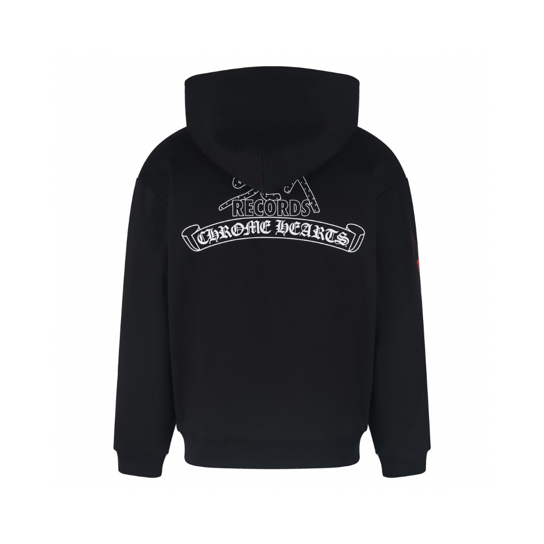 Chrome Hearts 克罗心 Sex联名款 火焰袖拉链连帽卫衣 外套 长袖 黑色 B0