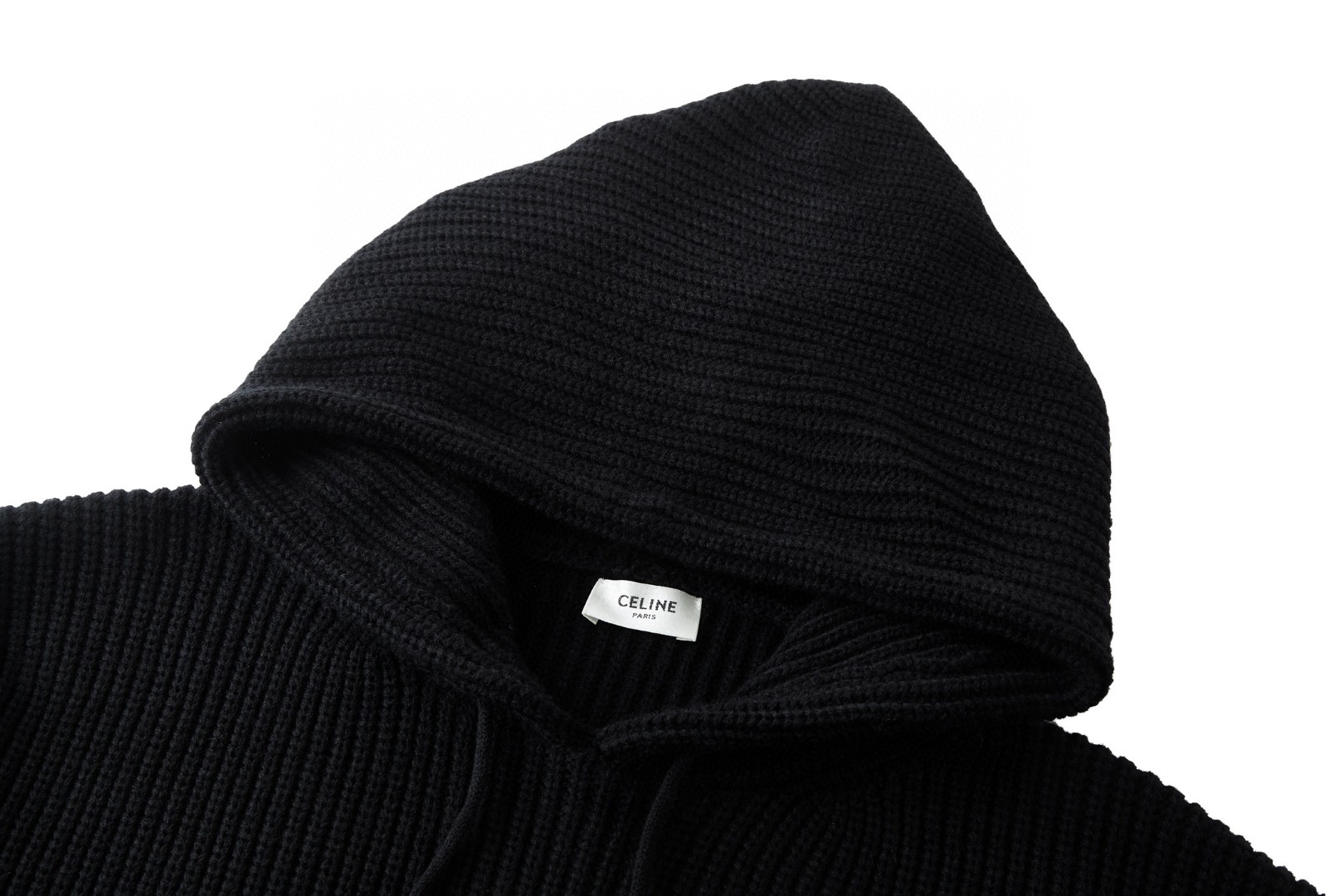 CELINE 赛琳 贴皮针织帽衫 连帽毛衣 卫衣 长袖 外套 黑色 B5 RY01K0ZPY-38NO