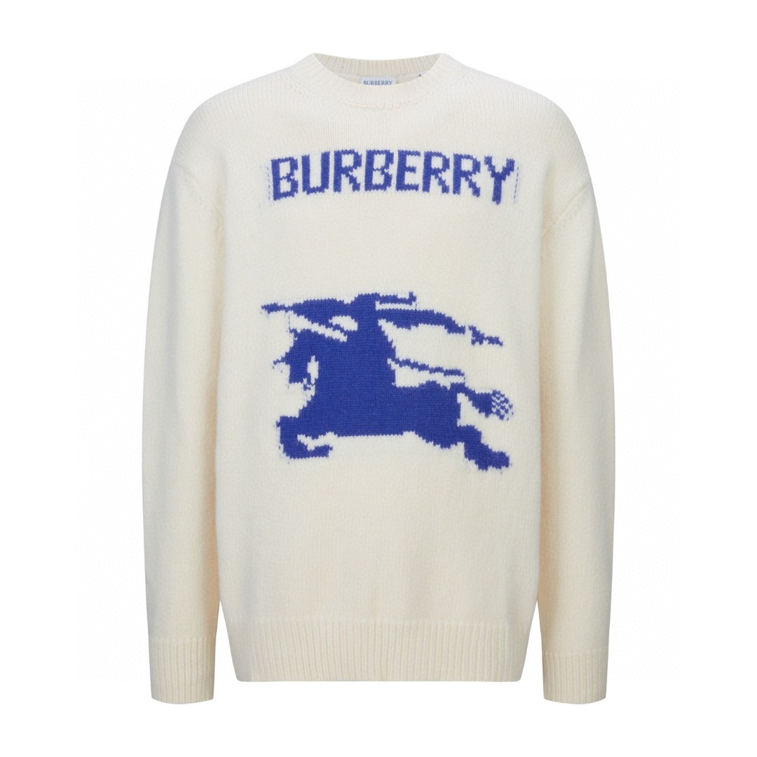 Burberry 巴宝莉 战马提花圆领毛衣 针织衫 长袖 白色 黑色 灰色 B0 81030451