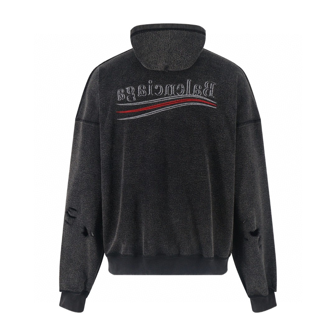 Balenciaga 巴黎世家 反转可乐拉链连帽做旧卫衣 外套 长袖 灰色 B5 830253TSVF29668