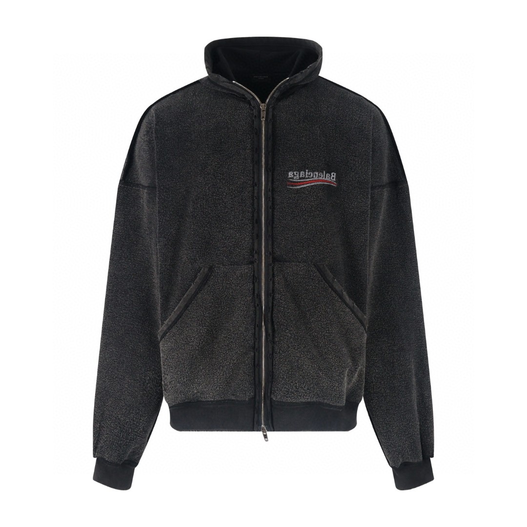 Balenciaga 巴黎世家 反转可乐拉链连帽做旧卫衣 外套 长袖 灰色 B5 830253TSVF29668
