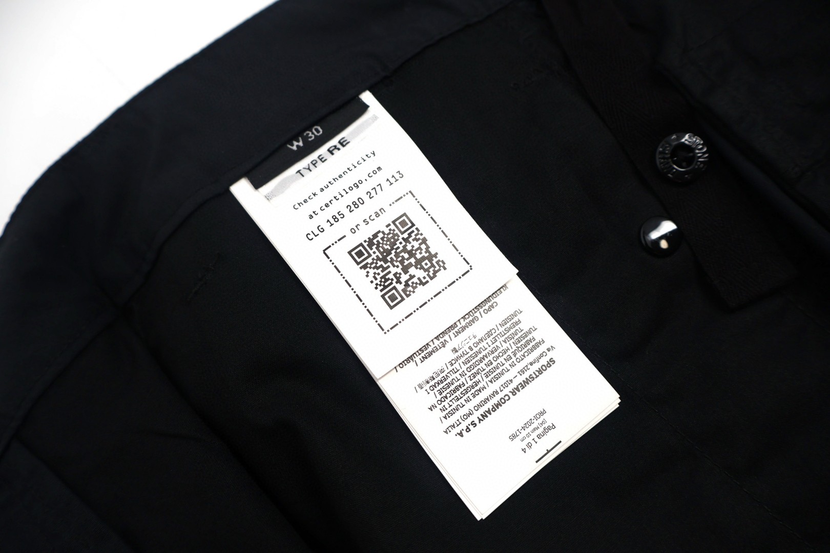 STONE ISLAND 石头岛 徽章工装裤 休闲裤 长裤 裤子 黑色 B0