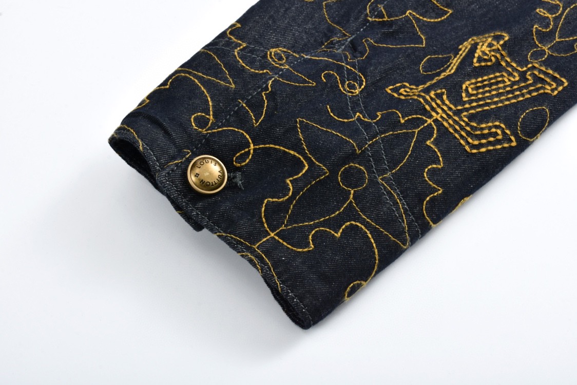 LOUIS VUITTON 路易威登 Timberland 联名款 藤蔓靴线绣花牛仔外套 牛仔衣 上衣 夹克 棕色 C0 1AFWXM